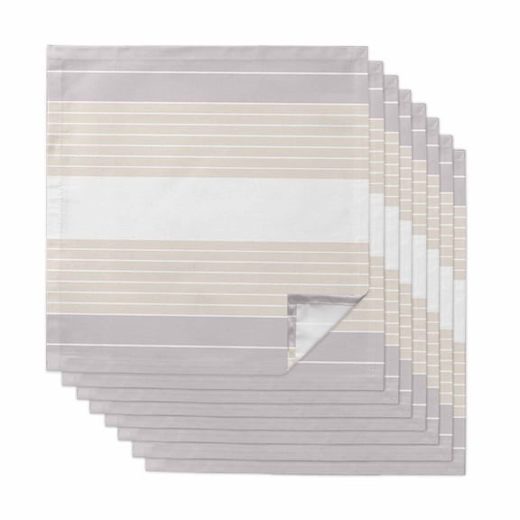 Gray Beige Stripe Cloth Napkins, Modern Art Horizontal Striped Washable and Reusable Dinner Napkins Set of 8, Table Napkin for Kitchen Party Birthday Wedding Hotel Housewarming 20"x20"