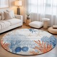 thumbnail image 2 of Round Rugs 5Ft, Orange Navy Blue Coral Round Area Rug Washable Indoor Throw Carpet, Summer Beach Coastal Ocean Wooden Soft Non Slip Circle Rug for Cabinet Bathroom Home Decor Aesthetic, 2 of 8