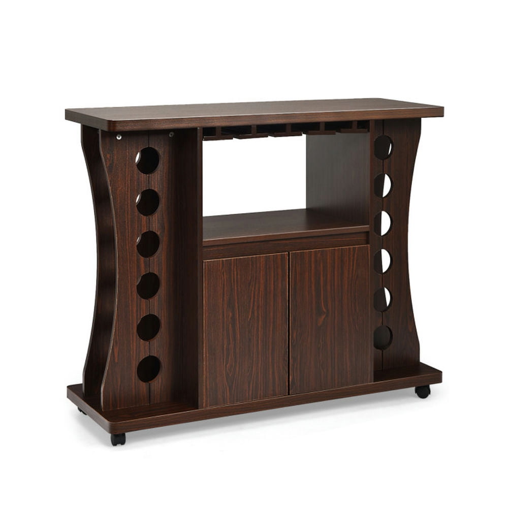 Finihen Rolling Storage Cabinet Cart, Kitchen Island Cart, Rolling Buffet Sideboard Wooden Bar Storage Cabinet, for Kitchen, Dining Room, Walnut Finihen Rolling Storage Cabinet Cart, Kitchen Island Cart, Rolling Buffet Sideboard Wooden Bar Storage Cabinet, for Kitchen, Dining Room, Walnut
