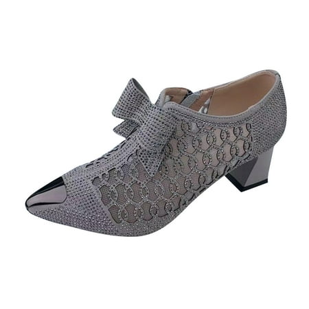 

VerPetridure Women s Sandals Summer Casual Comfortable And Breathable Rhinestone Side Zipper Bow Mesh Hollow Sandals