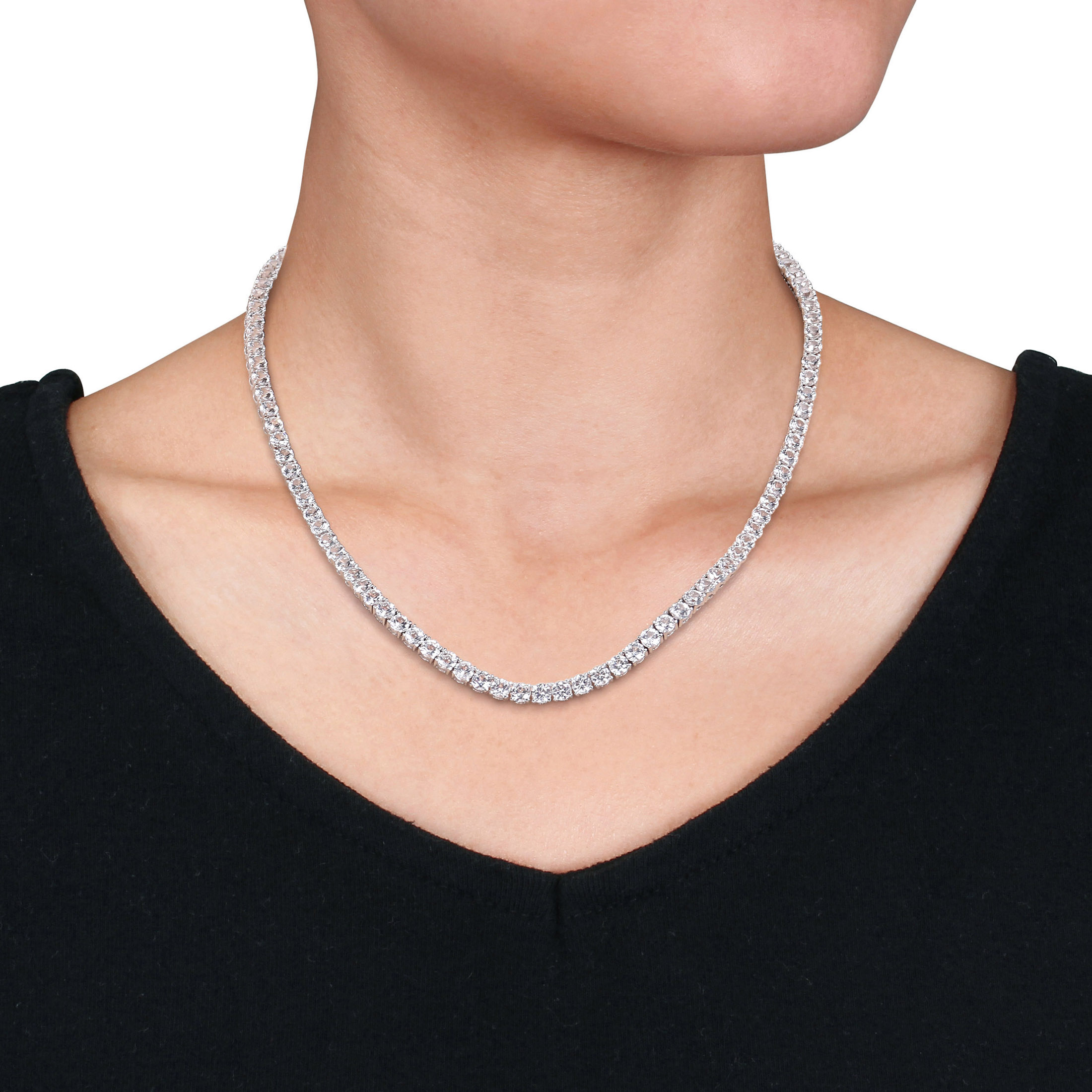 Everly Women's Created Sapphire Sterling Silver Tennis Necklace
