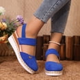 thumbnail image 6 of EliteGoogv Womens Wedge Sandals Closed Toe Platform Sandals Flock Upper Woven Bottom On Sandals For Women Large Size Summer Beach Shoes Blue US :7.5, 6 of 9