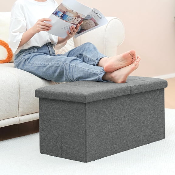 Storage Ottoman with Flipping Lids, Linen Footrest  for Living Room Bedroom