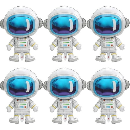 4D Stand Astronauts Balloon Universe Space Outer Space Galaxy Planet Theme Birthday Decorations Party Supplies, 6 Pack 30'' Science Fiction Interstellar Model UFO Rocket Spaceman Mylar Foil Balloons