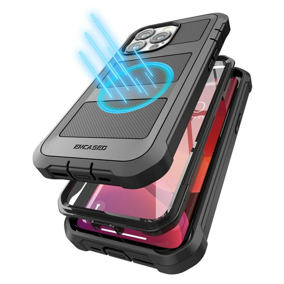 Encased FalconShield Compatible with Magsafe IPHONE 13 PRO Case with Protective Built-in Screen Protector (Black)