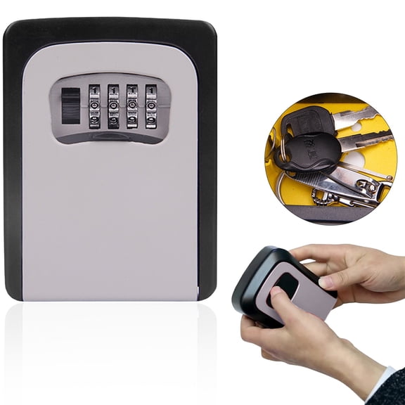 4-Digit Combination Key Storage Box, Wall Mount Metal Lock Box for Garage and Entryway-Grey