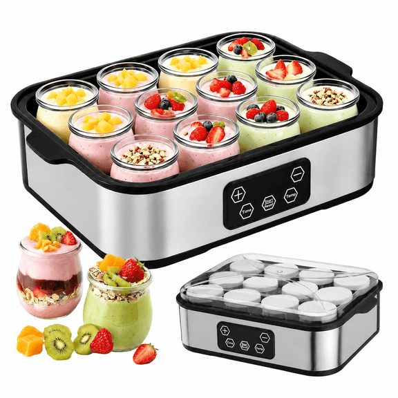 Naeqieo Yogurt Maker Machine with Adjustable Temperature & Time Control,  12 x 6 oz Glass Jars, Digital Display for Homemade Vegan and Organic Greek Probiotic Yogurt