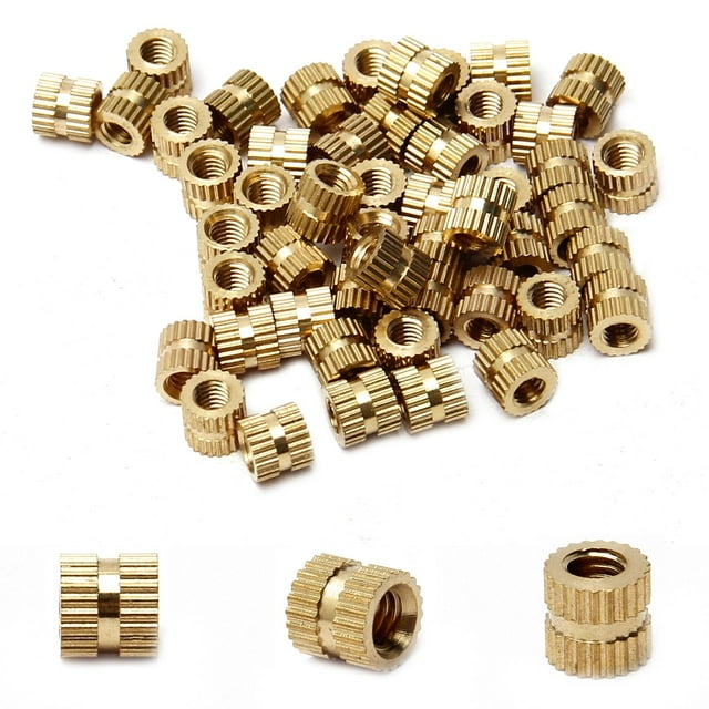 HUGFEGWE M4x6x6mm Copper Thread Embedment Nut Knurled Threaded Insert Nuts Assortment for Electrical Appliances Gold Tone 50Pcs UA824-6527