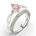thumbnail image 3 of Gorgeous Minimalist Art Deco 2.25 Carat Pear Cut Authentic Morganite And Diamond Moissanite Engagement Ring, Two Matching Band, Twisted Band Wedding Ring in 10k Solid White Gold Gift For Her, 3 of 4