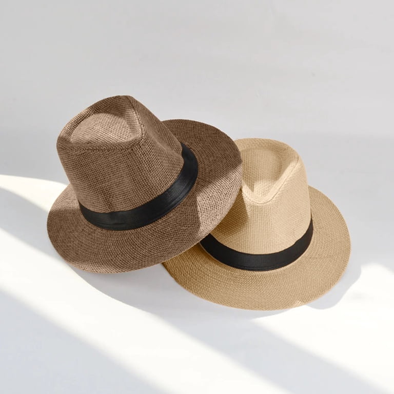 Chic Brown Sun Hat with White Band Wide Brim Straw Hat With White Band on Luulla main image 2