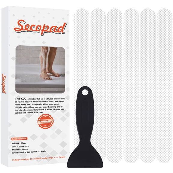 Secopad Non Slip Shower Stickers 24 PCS Safety Anti Slip Bathtub Strips Adhesive Decals with Premium Scraper for Bath Tub Shower Stairs Ladders Boats