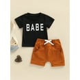 thumbnail image 2 of Franhais Baby 2Pcs Summer Outfits, Short Sleeve Letter Print T-Shirts + Knot Front Shorts Set, 2 of 9