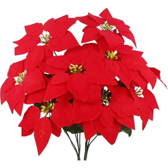 2Pack Artificial Poinsettia Bushes,Tutuviw 17in Red 7 Stems Velvet Poinsettia Floral,Christmas Artificial Poinsettia Flowers for Indoor Outdoor Christmas Xmas Tree Ornament Home Porch Decorations