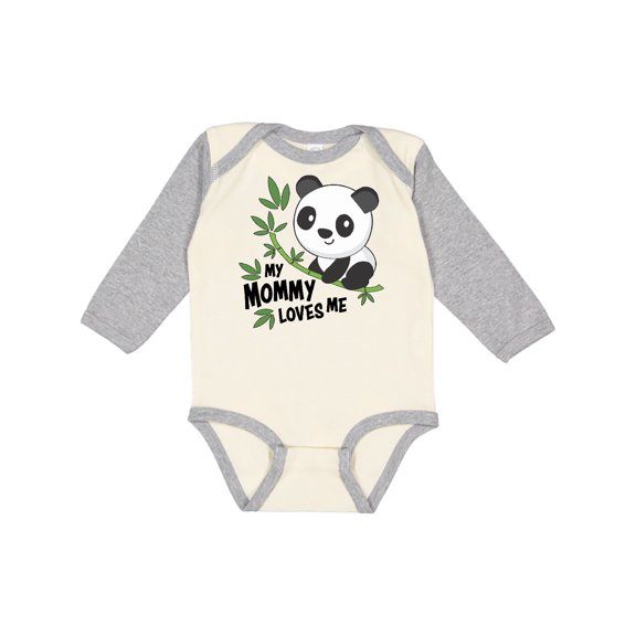 Inktastic My Mommy Loves Me- cute panda Boys or Girls Long Sleeve Baby Bodysuit