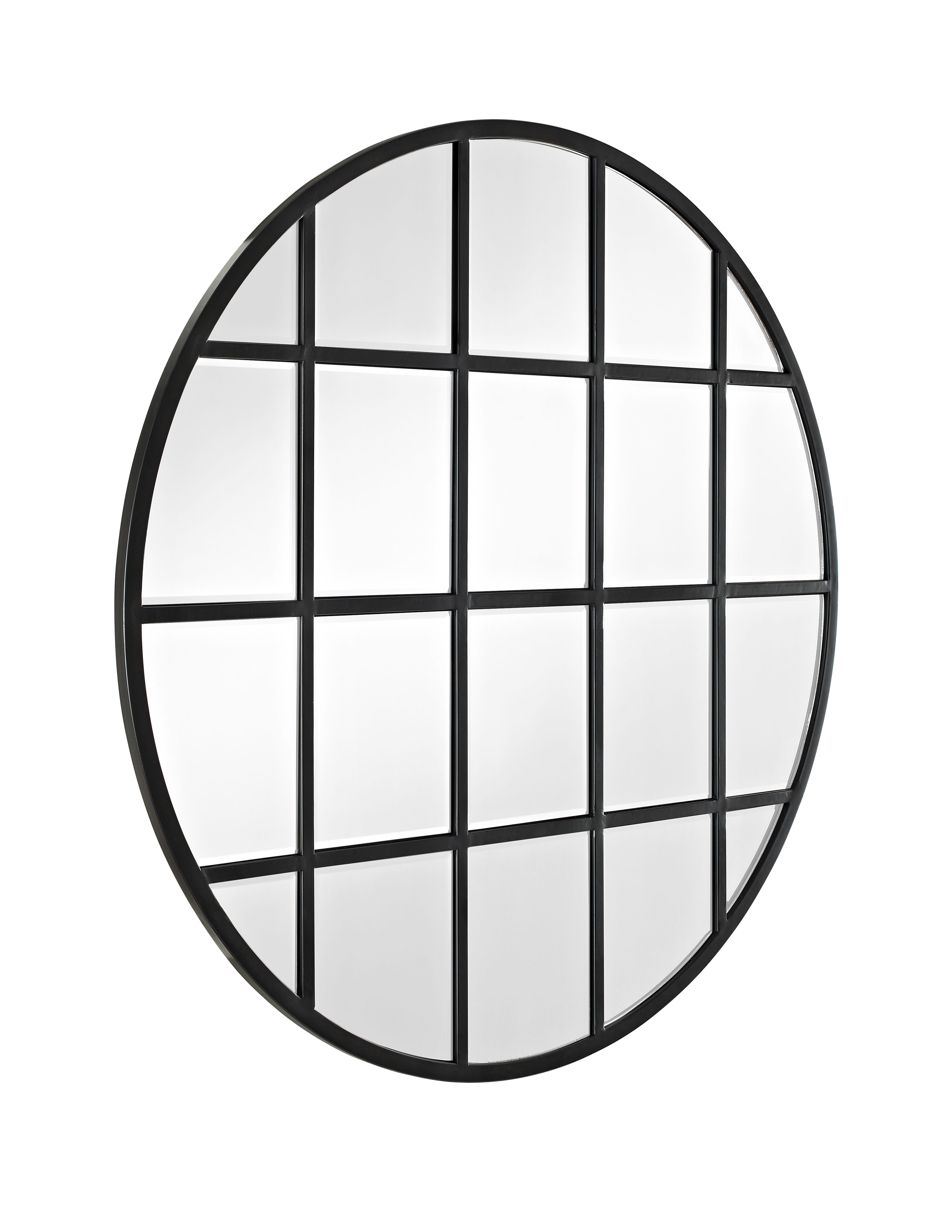 Metal wall mirror with beveled squares in black finish; item 44705. Tall  cement round flower p…