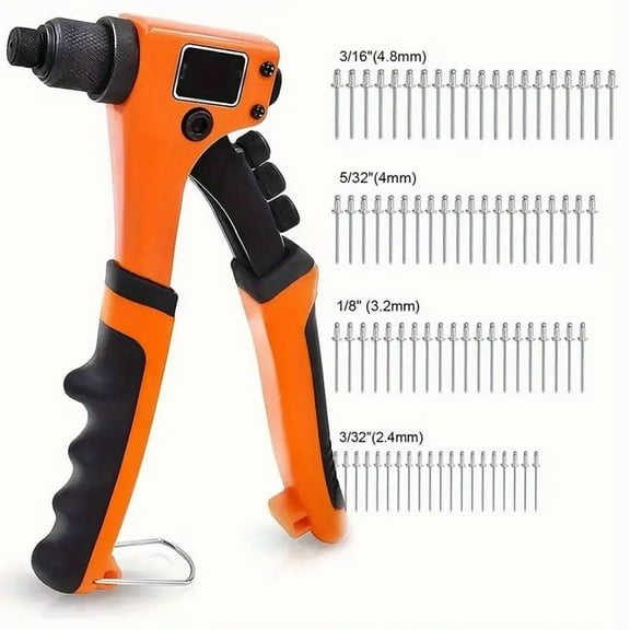 DEXIMRO Rivet Gun with 80Pcs Rivets, Manual Rivet Gun Kit with 4 Tool-Free Interchangeable Rivet Heads, BMC Case, Heavy Duty Single Hand Riveter for Plastic, Metal, Leather