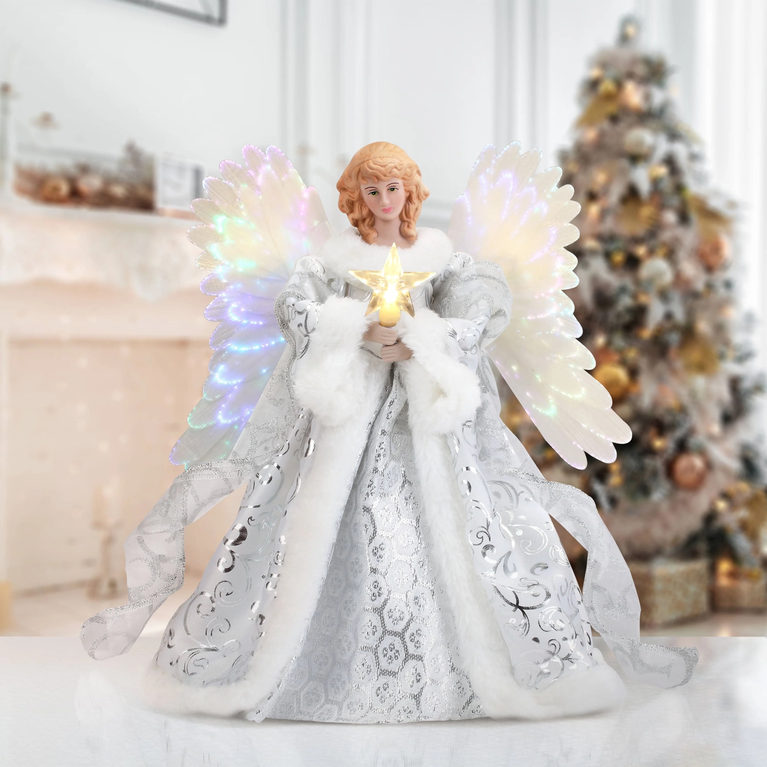 Mr. Christmas 12 in. Fiber-Optic Animated Tree Topper - White Angel