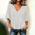 thumbnail image 4 of ClodeEU Women's Deep V Neck Ruffle Babydoll Blouse,Short Flare Sleeve Loose Peplum Tunic Top White,Women's Plus L, 4 of 5