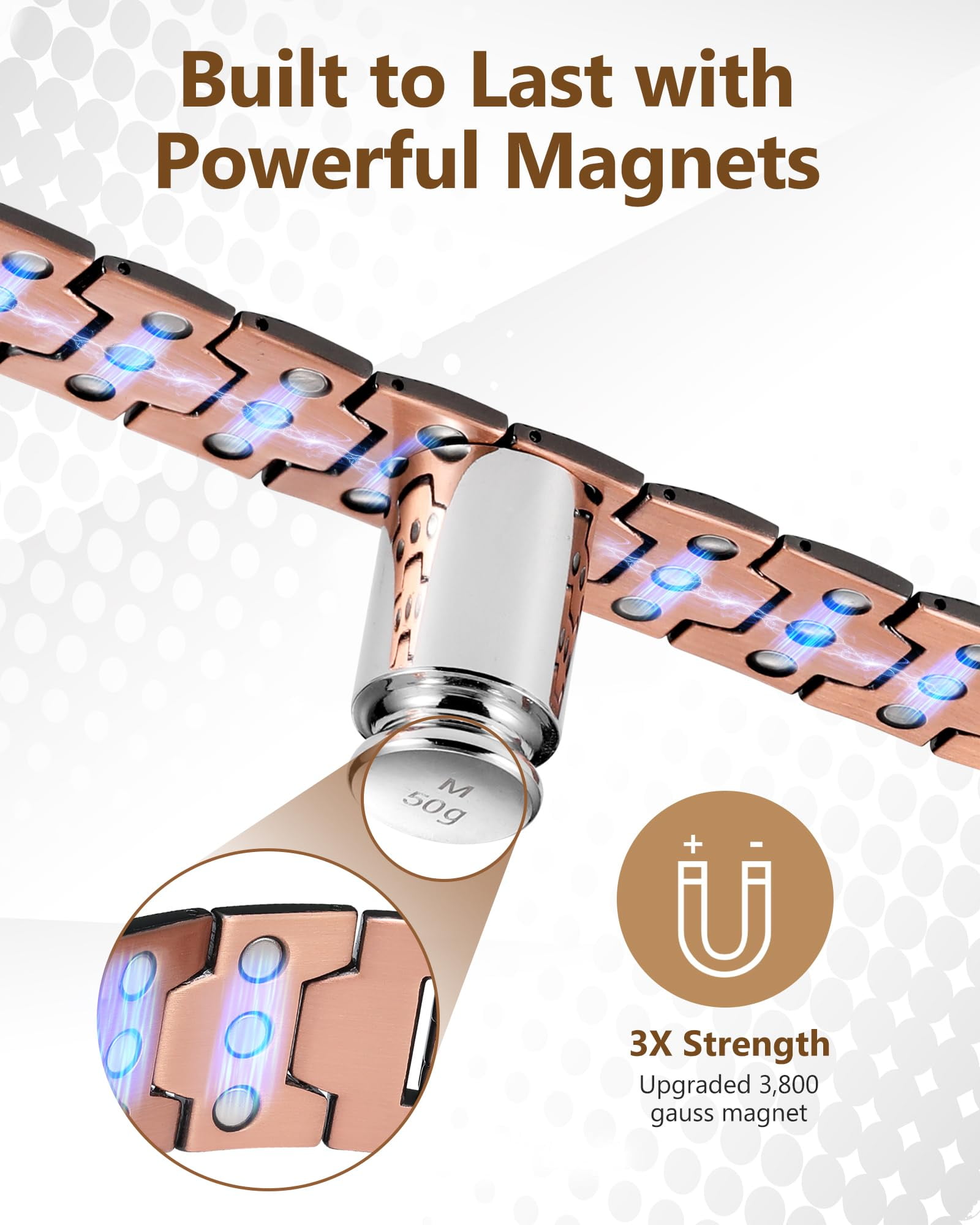 Wollet Copper Magnetic Bracelet for Men 3X Strength,Copper Jewelr Gift with 3800 Gauss Magnets