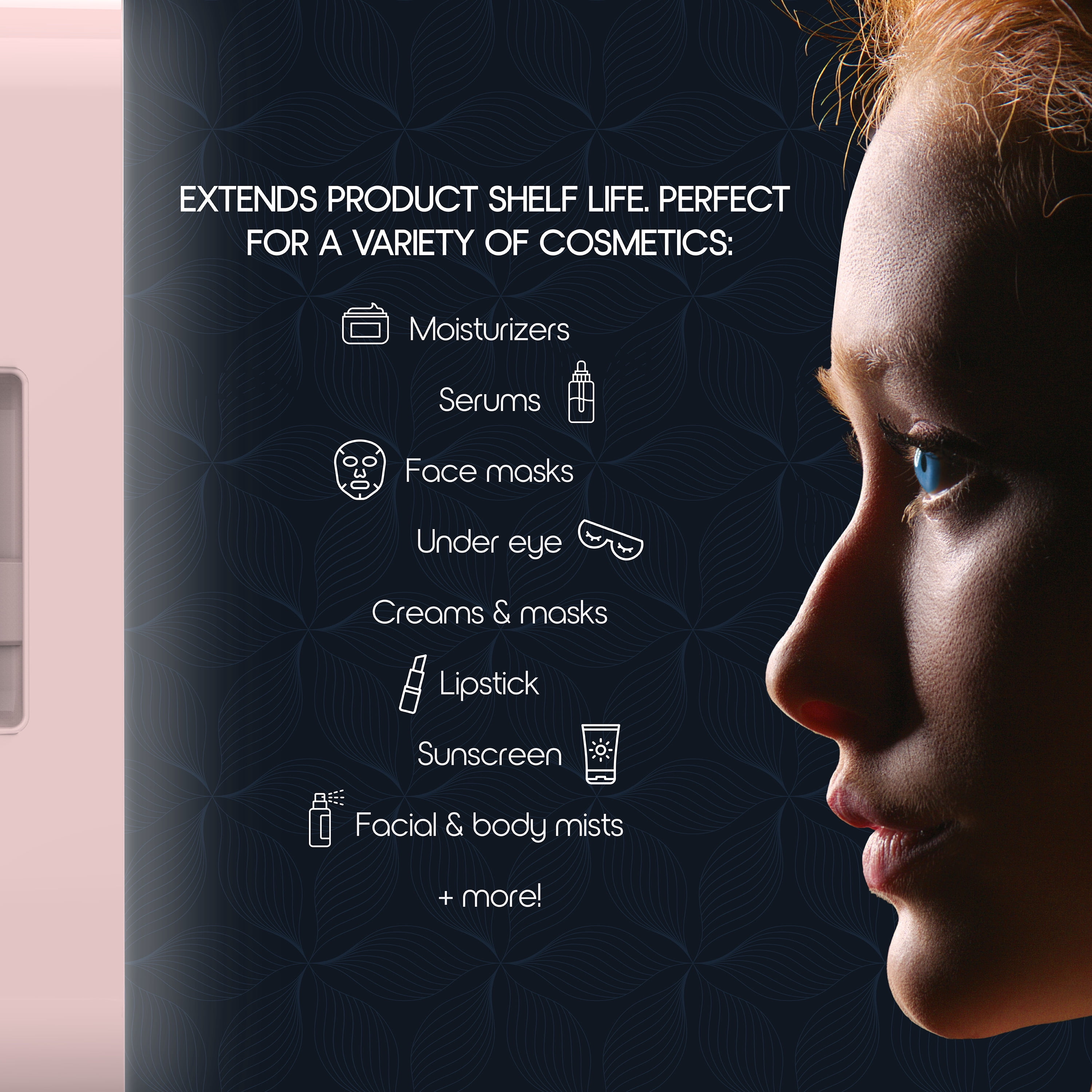 Icon Beauty LED Mirror Door 6.75in. Mini Cooler, 4-Liter Compact Mini Fridge with Touch-Control LED Light and Standard Door, New