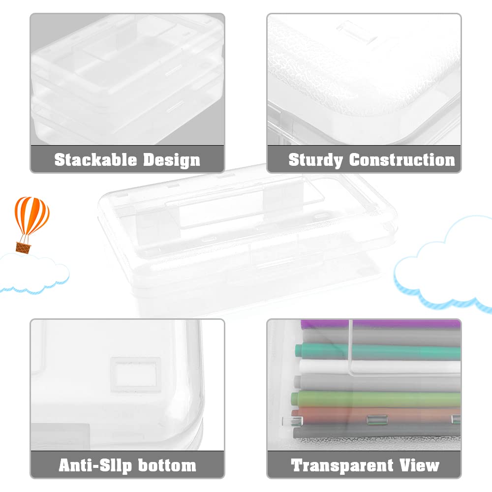 Pencil Box, Large Capacity Clear Pencil Case, 1 Pack Hard Pencil Case, Clear Crayon Box with Snap-tight Lid Stackable Design, Plastic Storage Box for Office Supplies, Pink
