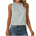 thumbnail image 6 of Mnuaqn Women's Silk Satin Tank Tops Mock Neck Camisole Dressy Sleeveless Blouse Business Casual Pleated Summer Shirts 2026 (Light Gray, M), 6 of 9