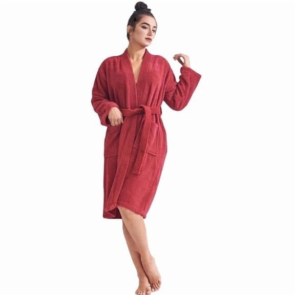 Womens 100 Percent Cotton Terry SPA Bathrobe, Red - Small & Medium