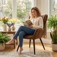 thumbnail image 2 of Homy Casa Accent Chair with Arms, Mid Century Lounge Chair for Living Room, Brown Faux Suede, 2 of 8