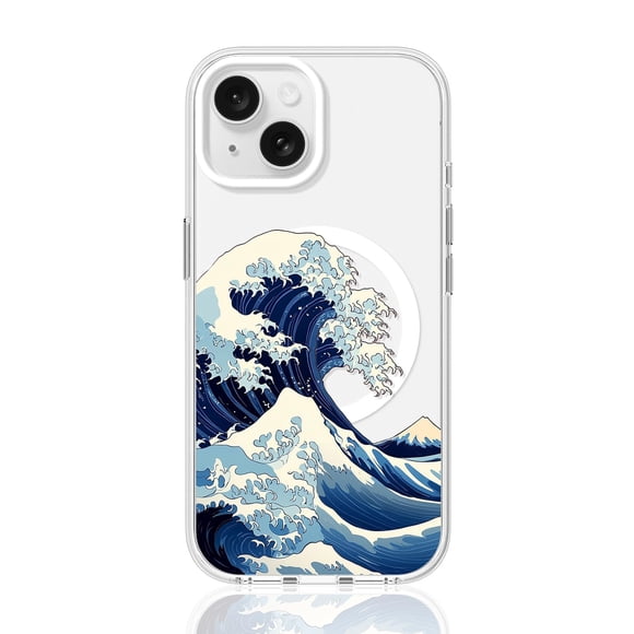 Funda transparente FEWGEY para iPhone 15, magnética, a prueba de golpes, olas del océano