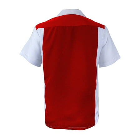 Maximos - Men's Two Tone Bowling Casual Dress Shirt (Red/White, L