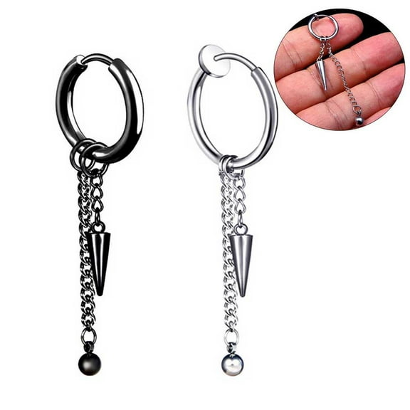 SmartBy 1Pc Men Fashion Long Chain Ear Piercing Loop Clip Hoop Earring Jewelry Gift