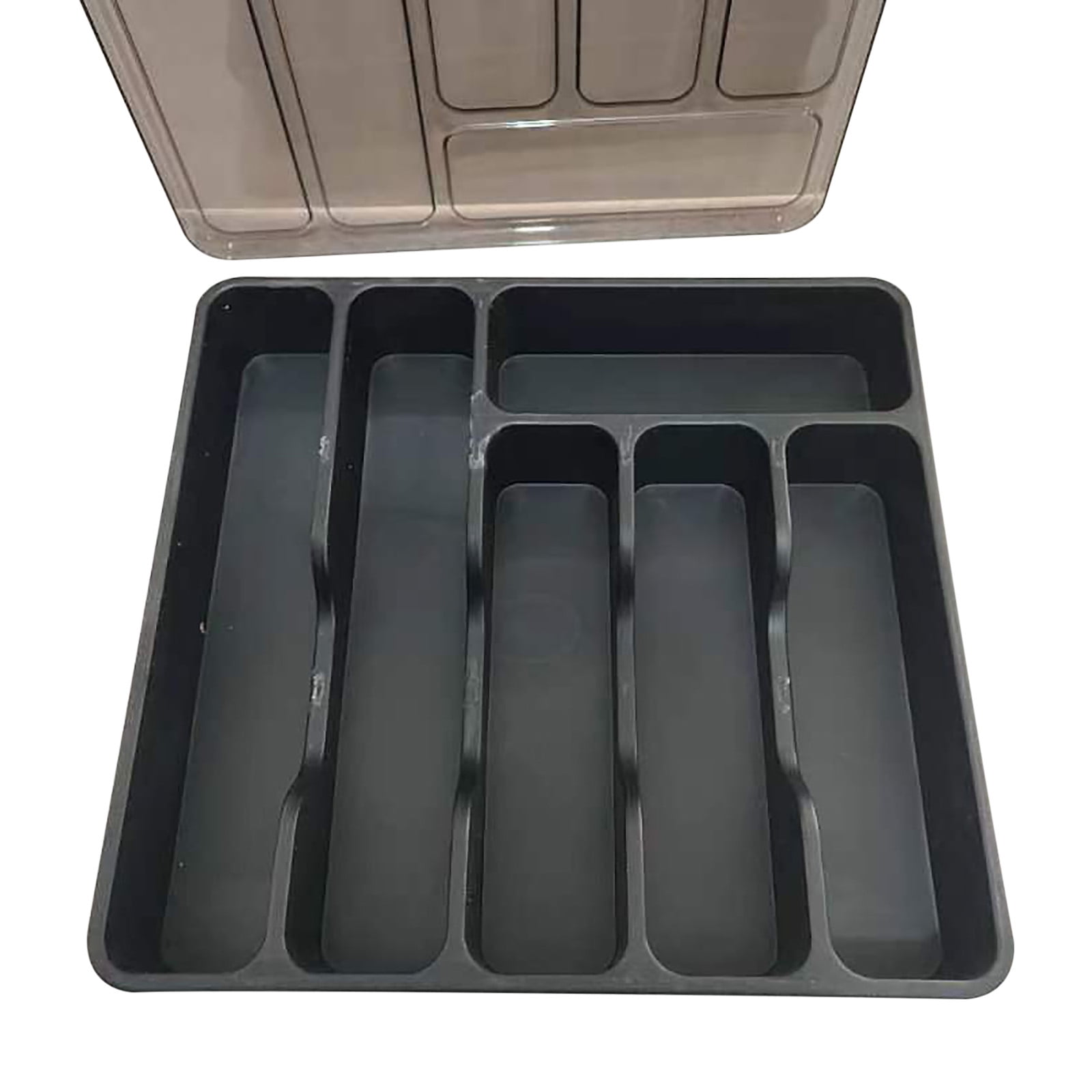 Herrnalise Silverware Organizer with Lid - Expandable Kitchen Drawer Organizer,Cutlery Drawer Organizer Multipurpose Kitchen Organizers for Spoons Forks Knives,6 Compartments,Black