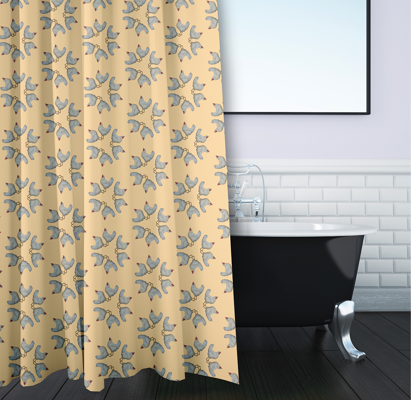Simply Daisy 70" W x 73" L Chickens-go-round Polyester Shower Curtain, Corn Yellow [1 Ct]
