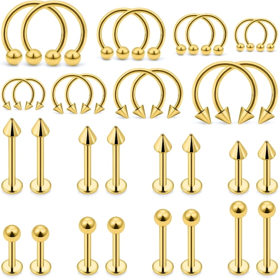 DESIGNICE 32Pcs Lip Rings Labret Piercing Jewelry Snake Bite Piercing Jewelry 16G Helix Piercing Daith Piercing Jewelry Tragus Cartilage Studs Surgical Steel Piercing Jewelry for Women Men