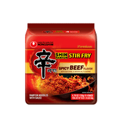 Nongshim Shin Stir Fry Spicy Beef Ramen Noodle Pack, 4.65oz x 4 Count, Shelf-Stable