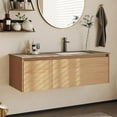 thumbnail image 3 of 48" Floating Bathroom Vanity with Sink, Modern Wall Mounted Vanity Bathroom Storage Cabinet with Gray Sintered Stone Top White Ceramic Basin, Light Wood, 3 of 6