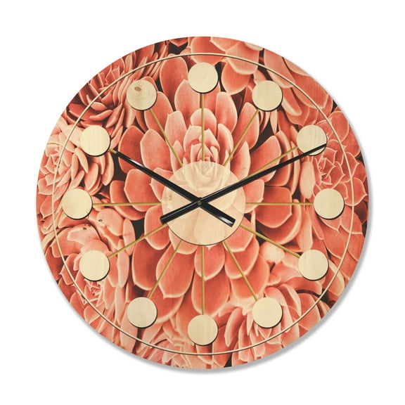 Designart 'Red Toned Succulent' Mid-Century Modern Wood Wall Clock