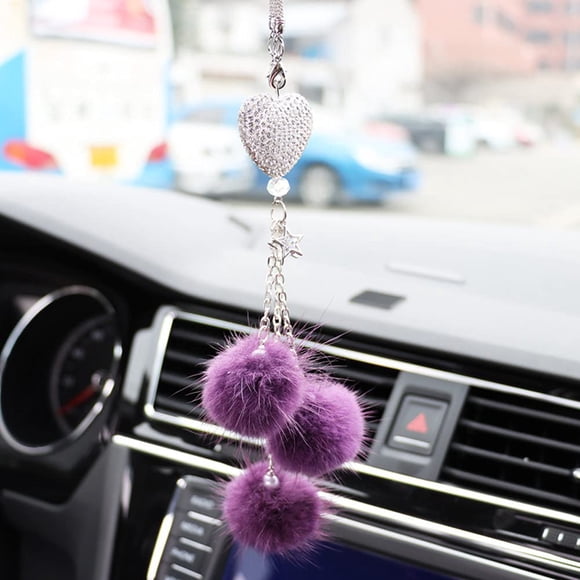 JEYODA Crystal Diamond Ball Heart Shape Car Rearview Mirror Tassel Pendant Car Decoration Creative Gift (Purple)