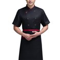 thumbnail image 1 of Chef Uniform Short Sleeve Kitchen Apron Double-breasted Suits Comfortable Stitching Shirts for Men Simple Style for Coffee Bar Black L, 1 of 6