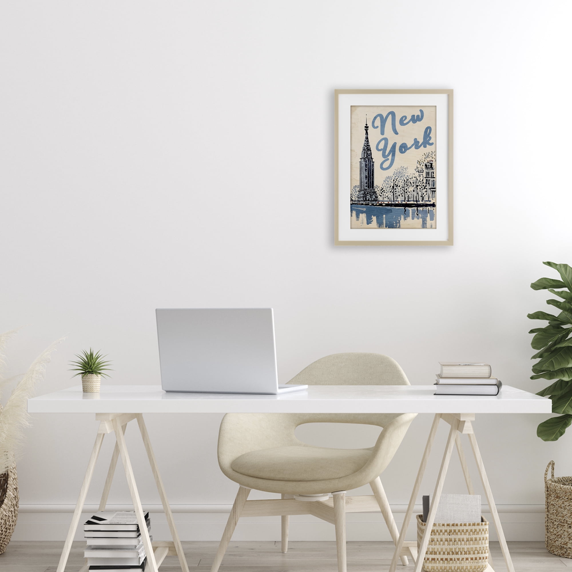 Stupell Industries Blue & Beige New York Travel Birch Framed Print Under Glass, design by Annabelle Hall