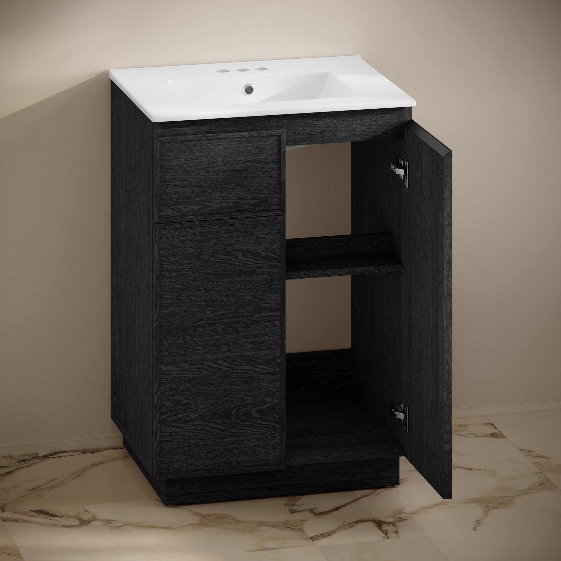 St. Tropez 24" Freestanding Bathroom Vanity in Black Oak with 3-Hole Centerset Sink Top