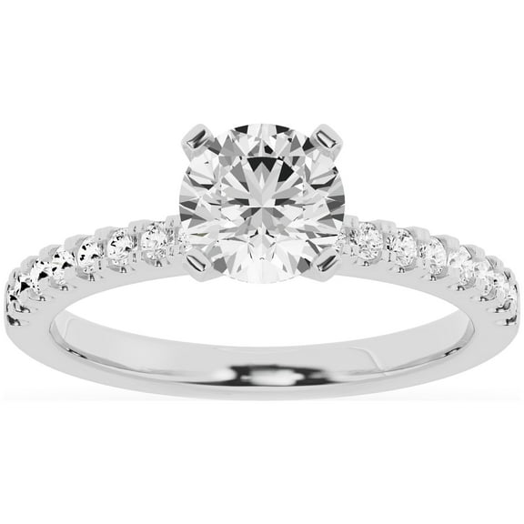 Unique Moments 1.50 Ct Diamond Solitaire With Accents Round Engagement Ring 14K White Gold