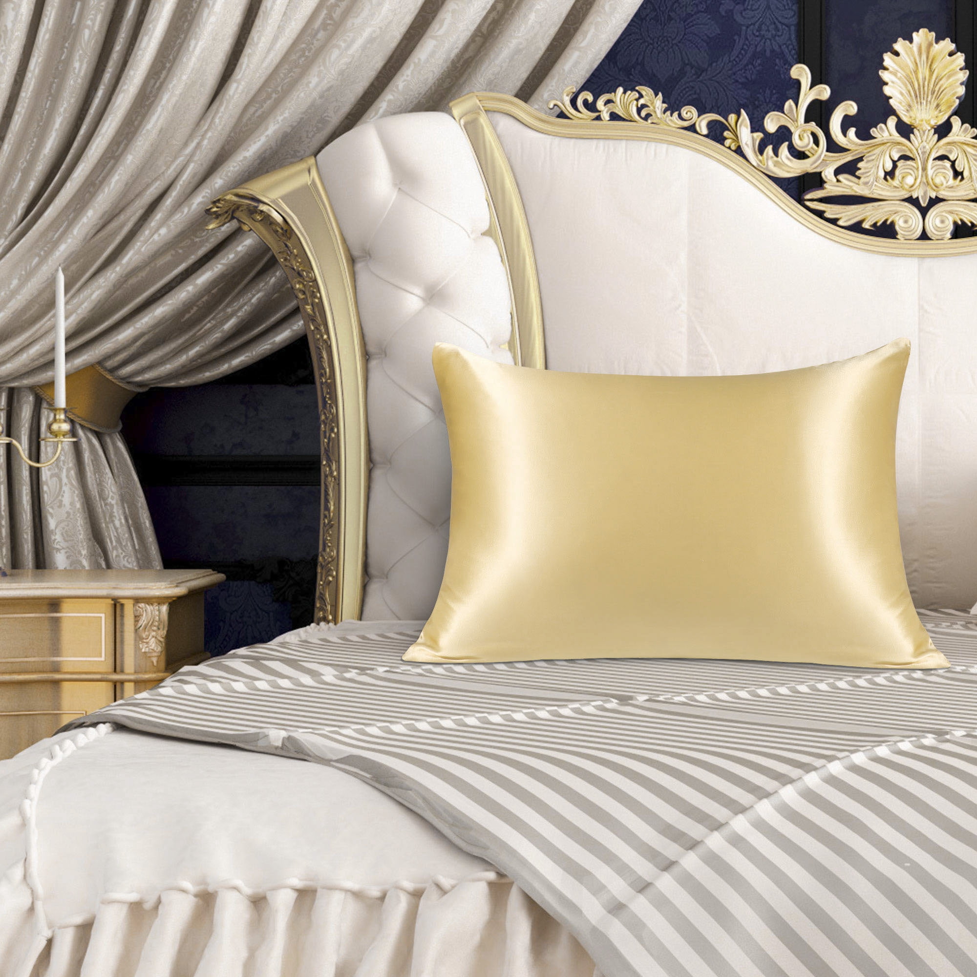 Unique Bargains 19 Momme Silk Pillowcase with Zipper 1 Pc Yellow 20" x 26"