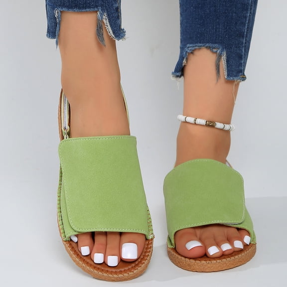 IEMIEMIEM Women's Flat Sandals Open Toe Buckle Strap Soft Lightweight Footbed 2026 Summer Beach Walking Cushion Wedge Sandals Green 8.5 Wide