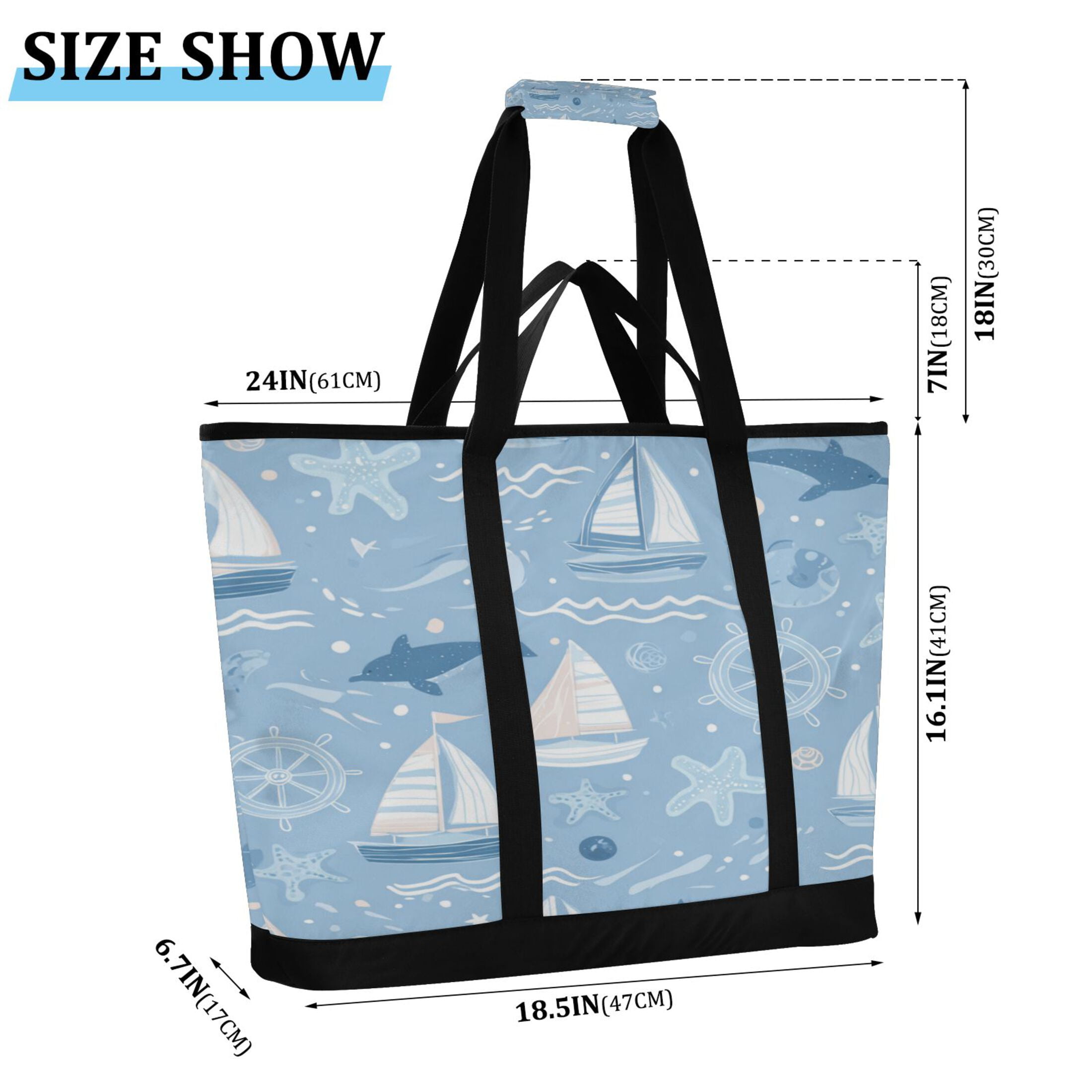 Extra-Large Wide Opening Design Capacity Hand-Held Ice Pack Thickened Insulation Layer For Long-Lasting Cold Retention For Outdoor Shopping Picnics And Camping Light Blue Marine Animal Design