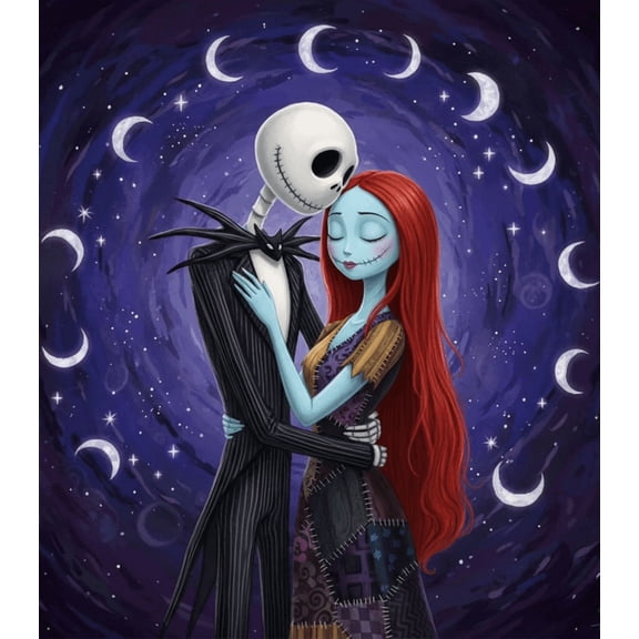 Jack and Sally Diamond Painting Kits for Adults, Halloween DIY 5D Diamond Art Kits for Beginners Full Round Drill Diamond Dots Crystal Craft Kits for Home Wall Art Decor 12x16 inch