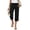 568#Black, variant on Womens Linen Capri Pants Casual Summer Lightweight Elastic Waist Drawstring Straight Wide Leg Capris Cropped Pants Light Blue L