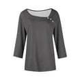 thumbnail image 5 of Staron Women's Casual 3/4 Sleeve T-Shirt Top Button Down V-Neck Loose Fit Printed Blouse, Gray XXL, 5 of 5