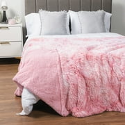 PAVILIA Pink Fluffy Throw Blanket for Couch, Twin Bed, Fuzzy Blanket for Women Men, Furry Plush Warm Blanket Bed Sofa, Super Soft Thick Faux Fur Sherpa Blanket Throw, Tie-Dye, 60x80