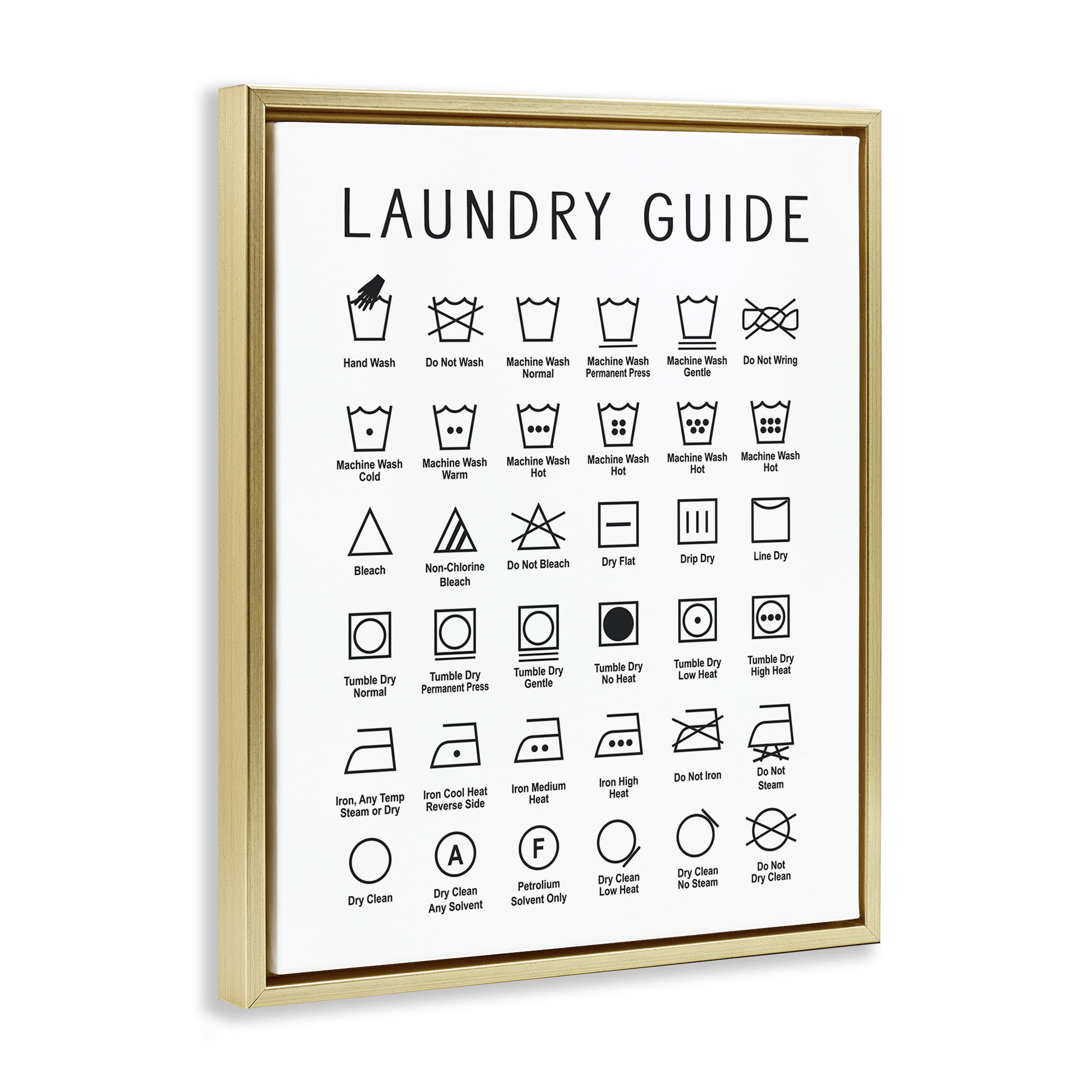 Stupell Industries Minimal Laundry Guide Chart Abstract Painting Gold Floater Framed Canvas Art Print Wall Art, 25 x 31